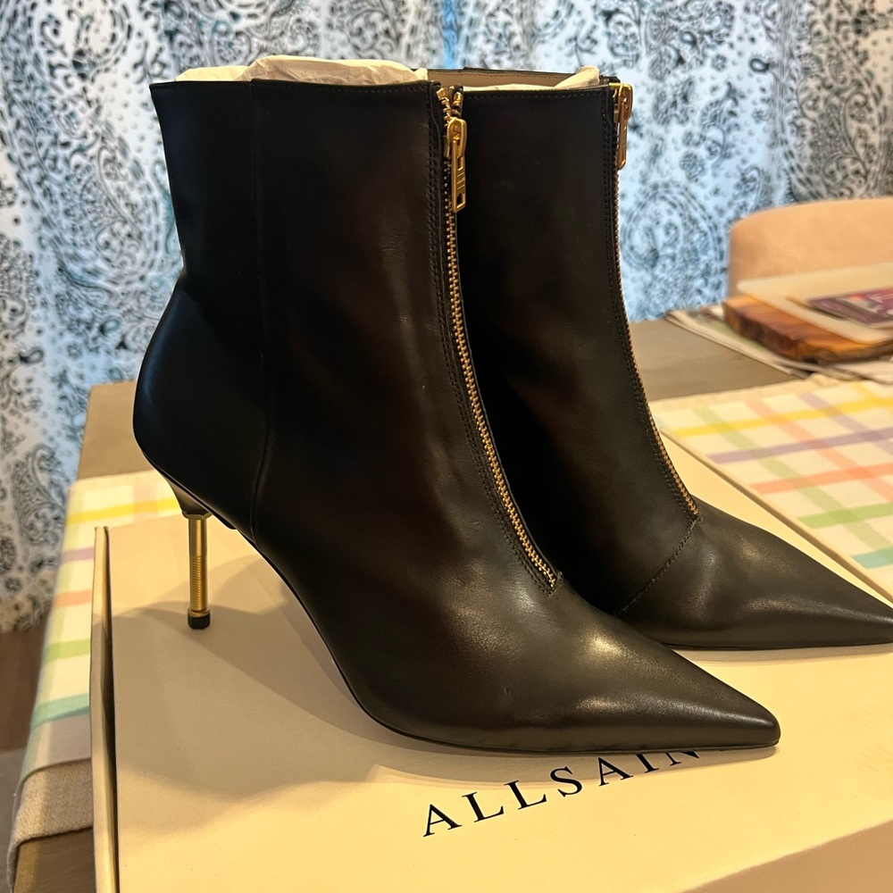 All Saints Black Heeled Boots with Sleek Design
